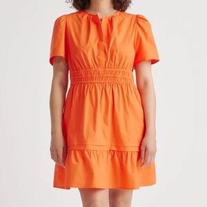 Quince Poplin Tiered Mini Dress - Vermillion Red